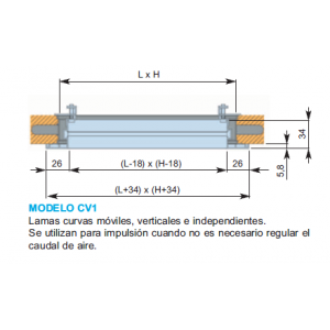 Rejilla Lama Curva CV1 100 x 300 Color ALUMINIO