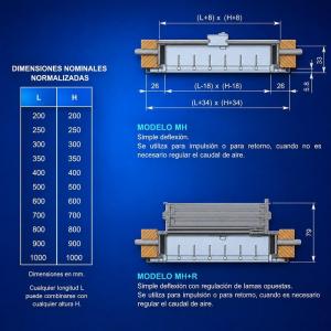 Rejilla simple deflexion MH Diru aluminio anodizado impulsion retorno
