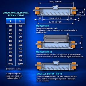 Rejilla retorno lamas fijas 45 grados RRF Diru aluminio blanco
