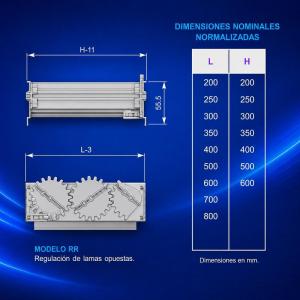 Regulacion lamas opuestas RR Diru compuerta regulacion rejillas aluminio dimensiones tecnicas cotas