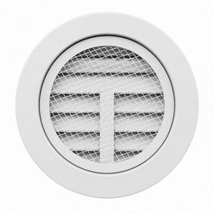 Rejilla circular BasicAir BA-EXT-D detalle malla antiinsectos posterior aluminio