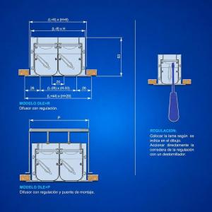 Difusor lineal DLE Industrias Diru aluminio extruido lamas orientables
