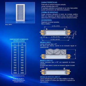 Rejilla de retorno lamas verticales fijas 45 grados RRFV aluminio Industrias Diru
