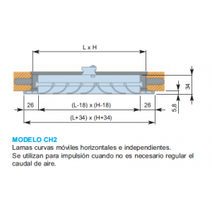 Rejilla Lama Curva CH2 150 x 200 Color ALUMINIO