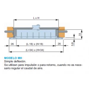 Rejilla Lamas Orientables Simple Deflexión MH 100 x 250 Color BLANCO