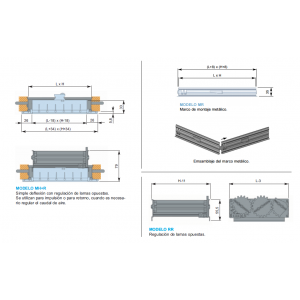 Rejilla Lamas Orientables Simple Deflexión MH + R + M 250 x 250 Color ALUMINIO