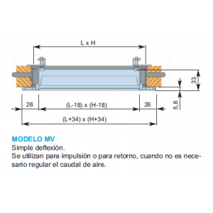Rejilla Lamas Orientables Simple Deflexión MV 350 x 600 Color ALUMINIO