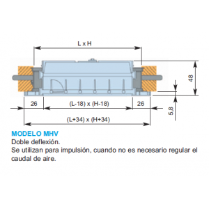 Rejilla Lamas Orientables Doble Deflexión MHV 100 x 200 Color ALUMINIO