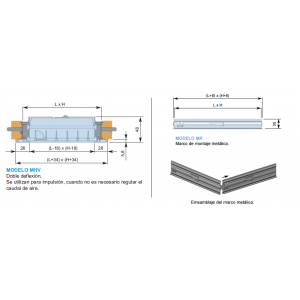 Rejilla Lamas Orientables Doble Deflexión MHV + M 200 x 250 Color ALUMINIO