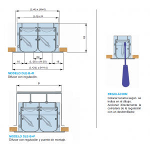 DIFUSOR LINEAL CON REGULACIÓN DLE-B + P 43 x 1300 COLOR ALUMINIO